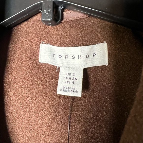 TOPSHOP Double Breasted Long Coat Chocolate Brown Unlined Women - Picture 6 of 13